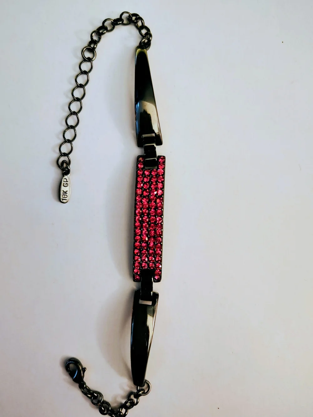 18K GP Black Chain Bracelet with Pink Crystal Bar